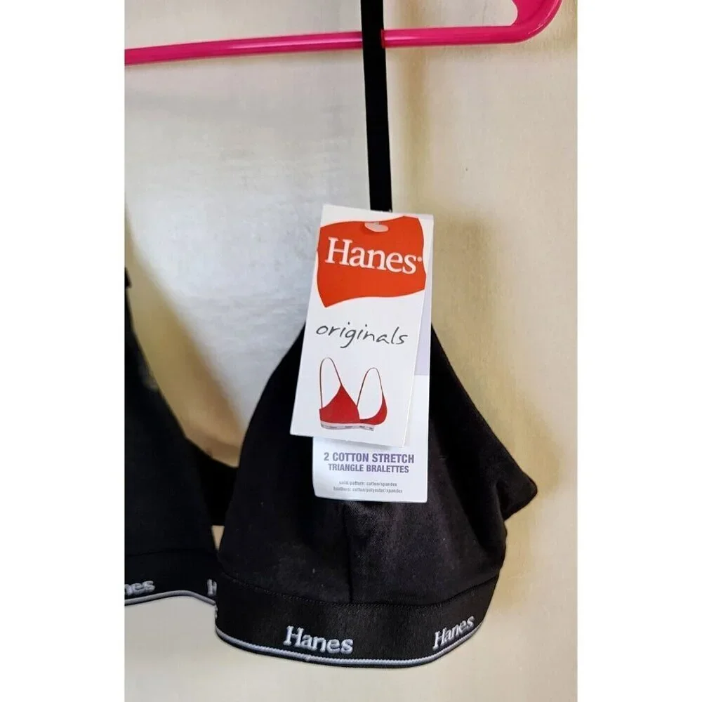 New Hanes Women's Black Wireless Bralette Adjustable Straps Size L